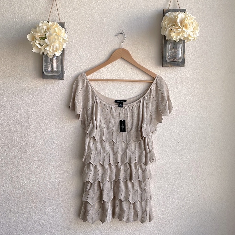 White House Black Market Layered Gold Tunic Top. - Picture 2 of 7